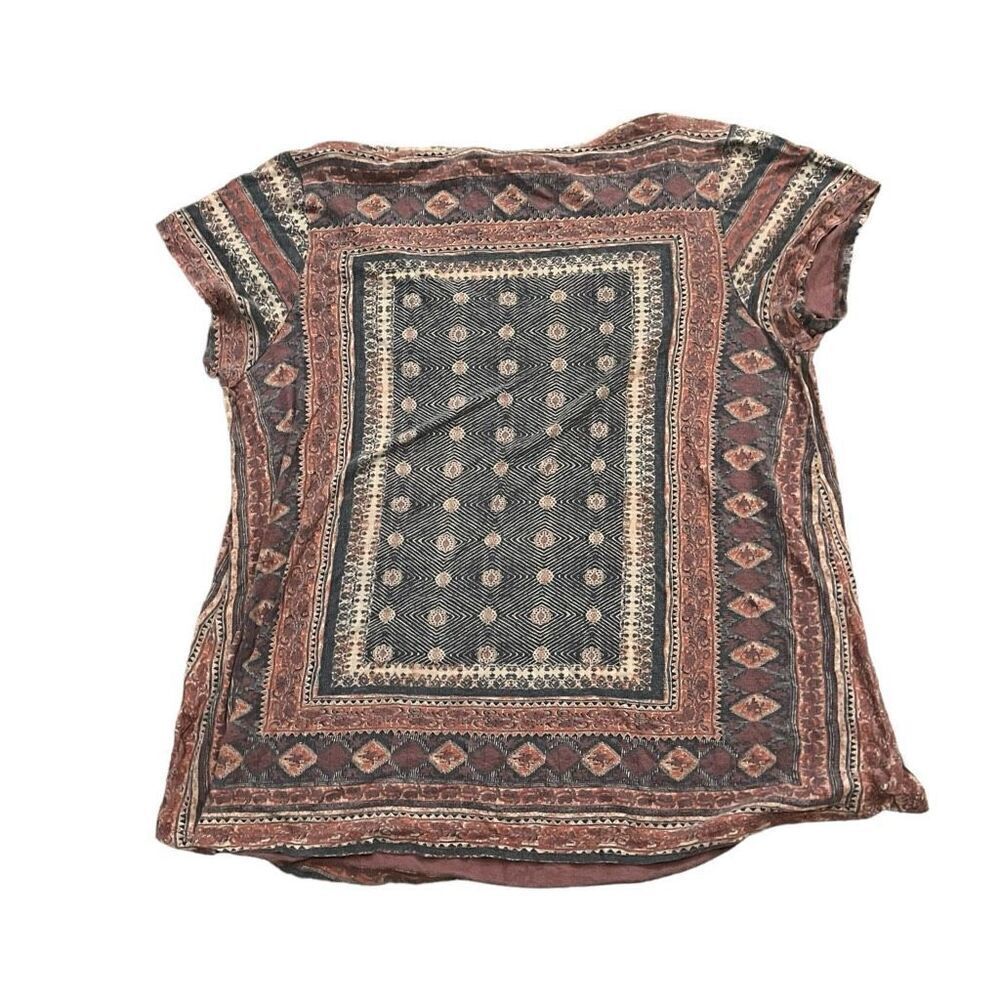 LUCKY BRAND Linen Blend Printed Short Sleeve Scoop Neck T-Shirt Size 1X - Picture 3 of 7